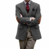 Vintage Winter Tweed Suits Brown Tweed Men Suits With Patch Design Costume Homme Smart Business Formal Wedding Suits 1 Pieces