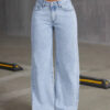 HOUZHOU Women's Loose Fit Distressed Straight Leg Jeans Blue Sweet Bow Embroidery Denim Trousers Casual Baggy Jeans with Pockets