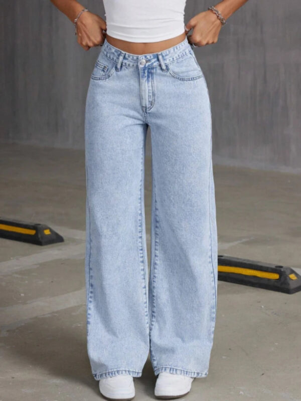 HOUZHOU Women's Loose Fit Distressed Straight Leg Jeans Blue Sweet Bow Embroidery Denim Trousers Casual Baggy Jeans with Pockets
