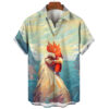 Funny Chicken Graphic Shirts For Men Clothes Cute Cartoon Hawaiian Short Sleeve Fashion Animal 3D Print Blouses Y2k Beach Shirts