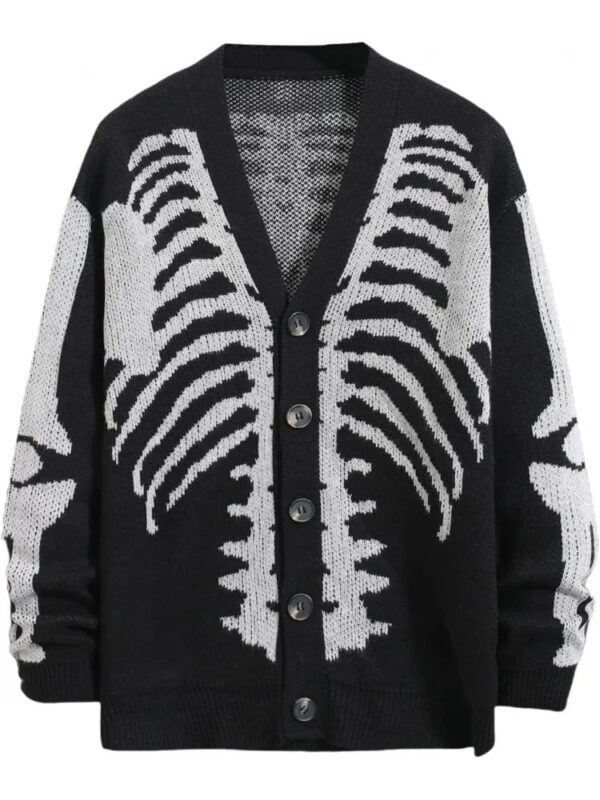S0f846a16915f425cb5d1973bd3a00bb59.jpg Men's Skeleton Pattern Cardigan Sweaters, Gothic Long Sleeve Unisex Outwear Knitted Coats