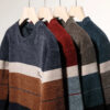 S0fed7abc5684446e8848eae73dea6fe64.jpg Men's Lapel Sweater Fashion Striped Knitted Pullovers Autumn Winter Fleece Lined Knitwear Thickened Jumpers New Jersey
