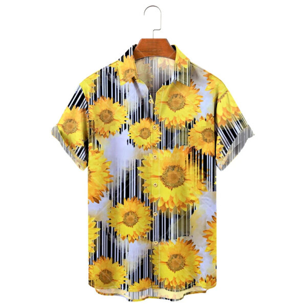 S0ff722e04d0b4acd82c540023169ddc2S.jpg Men's Hawaiian Shirt, 3D Sunflower Print T-Shirt, Floral Single Row Button Lapel, Large 5XL, Casual Style, Beach To