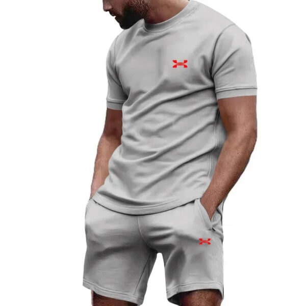 S0ffa109b47dc43bf8d111f4523fc4f62S.jpg New summer men's casual shortsleeved shorts 2-piece city street fashion T-shirt shorts suit men's cool run hot sale