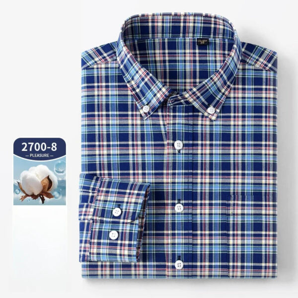 S104a5e716725482bbf47f9e27ea8d62aC.jpg New 100% Pure Cotton Oxford Men's Plaid Shirts Male Business Casual High Quality Long sleeve Shirt for Men Pocket Shirt S-5XL