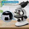 Binocular Compound Microscope for Students,40X-2000X Acrylic Transparent Stage Microscope,Microscope Kit for Adults and Beginner