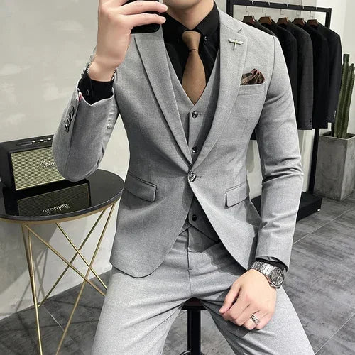 S10b3a1cfa1db45ce9c77875a3aa74d70V.jpg ( Jacket + Vest + Pants ) High-end Brand Boutique Fashion Solid Color Mens Casual Business Suit 3Piece Set Groom Wedding Dress