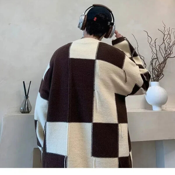 S10d3f74ba168432f8717ab5b1e3638663.jpg Plaid Sweater Men Spring and Autumn New Splicing Pullovers O-Neck Fashion Loose Minimalist Casual Long-sleeved Knitted Tops