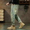 Men's Spring 2026 Loose Harem Pants Denim Retro Solid Comfortable Harajuku Straight Jeans Simple Fashion Versatile Cargo Trouser