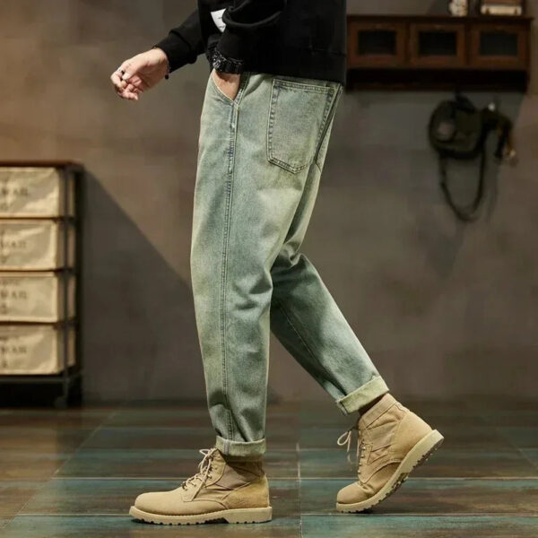 Men's Spring 2026 Loose Harem Pants Denim Retro Solid Comfortable Harajuku Straight Jeans Simple Fashion Versatile Cargo Trouser