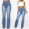 S111f625189d7406eaf0fe42bba895e66B.jpg Europe and The United States Slim High Waist Breasted Jeans, Women's Spring and Autumn Fashion Wash Slightly Flared Pants Jeans
