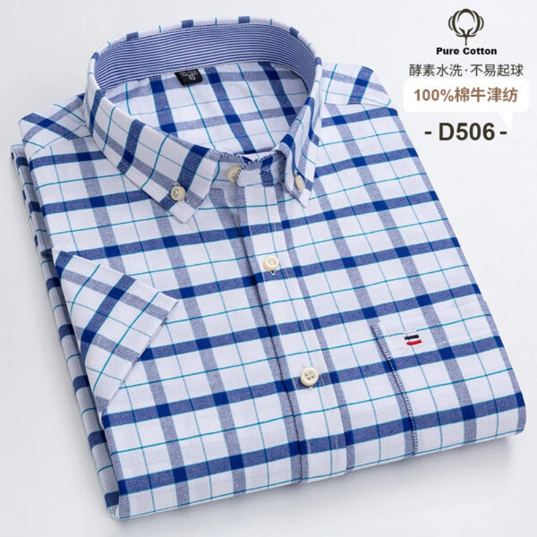 S11463b35115d4f2ea4b3bf9f2c4d9ce0O.jpg Fashionable Men's Shirt Short Sleeve 100% Cotton Oxford Stripe Plaid Formal Men's Casual Social Shirt Available in Large Sizes