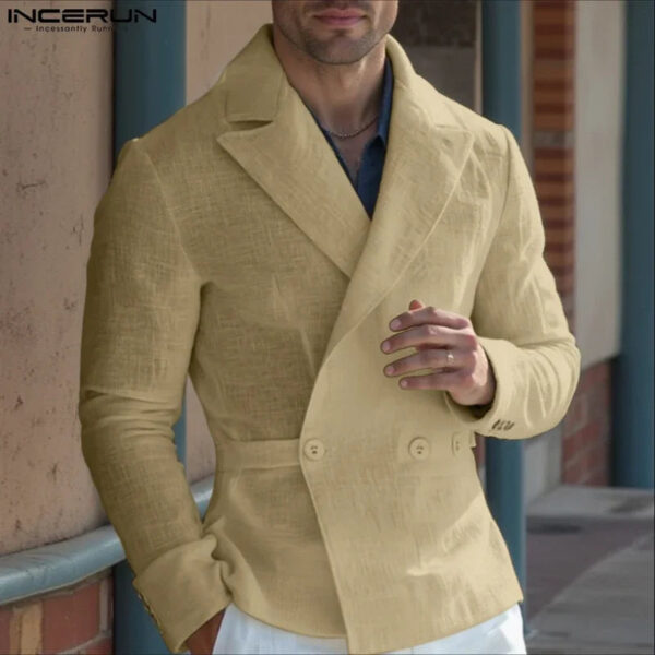 S114e8636da0a4a4a81a9403efa72e13bU.jpg INCERUN Men Blazer Solid Color Lapel Long Sleeve Button Casual Male Suits Streetwear Autumn 2025 Fashion Thin Coats Outerwear