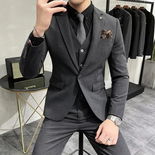 S122e3d3027aa44f8bd19fc36b2557b66x.jpg ( Jacket + Vest + Pants ) High-end Brand Boutique Fashion Solid Color Mens Casual Business Suit 3Piece Set Groom Wedding Dress