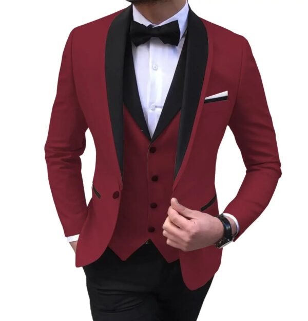 S13046a3890b049ca97894b9bdbdb6d26B.jpg White Slit Mens Suits 3 Piece Black Shawl Lapel Casual Groom Tuxedos for Wedding Groomsmen Suits Men 2025 (Blazer+Vest+Pant)