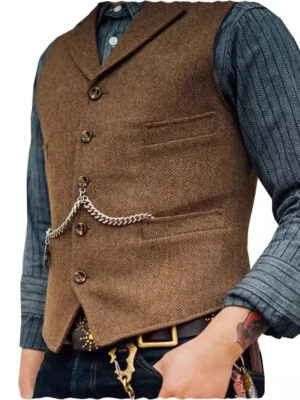 S130b36a4c8034b419efc53ac62441bdeU.jpg Wool Tweed Men's Suits Vest for Groomsmen Wedding Lapel Casual Slim Business Vests Sleeveless Waistcoat Male Gilet Homme Vests