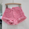 S131602c6a3f74b319ac32bd5458bea06H.jpg Orange Denim Shorts Women Green Hot Pants 2023 Summer Woman's Clothing All-Match Ins Fashion Wide-Leg Ripped Tassel Shorts
