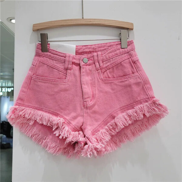 S131602c6a3f74b319ac32bd5458bea06H.jpg Orange Denim Shorts Women Green Hot Pants 2023 Summer Woman's Clothing All-Match Ins Fashion Wide-Leg Ripped Tassel Shorts