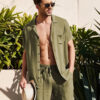 S13e4d6b8f02145f99b8caf85cad11b2f1.jpg Summer Cotton Linen Shirt Set Men's Casual Outdoor 2-Piece Suit Andhome Clothes Pajamas Comfy Breathable Beach Short Sleeve Sets