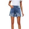 S14cdec40913841f99d46ef7f4d0c7e60m.jpg Denim Shorts for Women Distressed Hole Jeans Irregular Washed Mid Waist Pockets Streetwear 2025 Female Vintage Short Pants