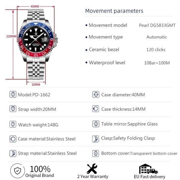 S150d08563dd440bb84fc208d861ce2e5x.jpg PAGANI DESIGN V3 Version GMT Watches Men's Luxury Sapphire Automatic Mechanical Watch 40MM Stainless Steel Waterproof Watch