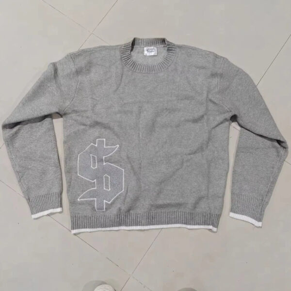 S1514c706b87f49efb63e8d28edd076fa9.jpg European American autumn and winter round neck gray knitted sweater popular pattern Y2K pullover warm men and women's clothes