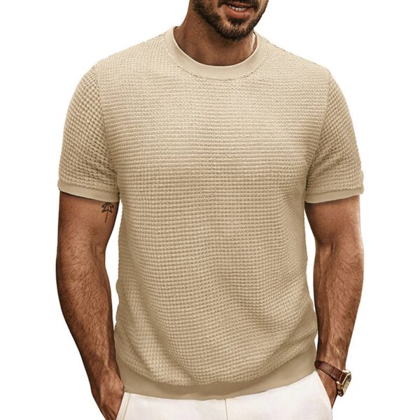 S1553c58ec5ff48968a4c47bf43fe60f2C.jpg British style Summer Solid Short Sleeve Knitted T-shirt Men Fashion O-Neck Stripe Slim Fit Tee High Quality Men Clothing