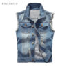 Hip Hop Jeans Coat Men Jackets for Short Sleeve Ripped Blue Jean Jackets Man 2025 Men's Denim Vest Mens Denim Shirt Husband Male