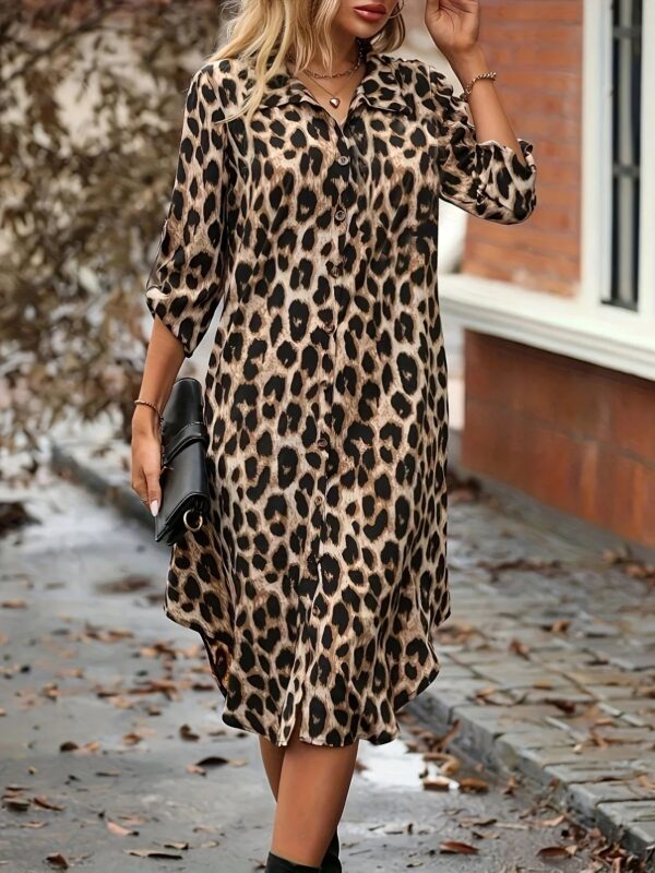 S15def67fa10a42019fb70e056b5cf5eeM.jpg BWQ New Elegant Women's Summer Leopard Shirt Dress Casual Loose Turn Down Collar Mid Calf Straight Long Dresses 2025