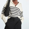 S1671bdb276074e4381d0177dd42071ad7.jpg Women's Turtleneck Loose Lapel Striped Knitwear Women Pulovers New Simplicity Half Zipper Casual Fashion Women Sweaters 2025