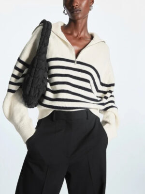 S1671bdb276074e4381d0177dd42071ad7.jpg Women's Turtleneck Loose Lapel Striped Knitwear Women Pulovers New Simplicity Half Zipper Casual Fashion Women Sweaters 2025