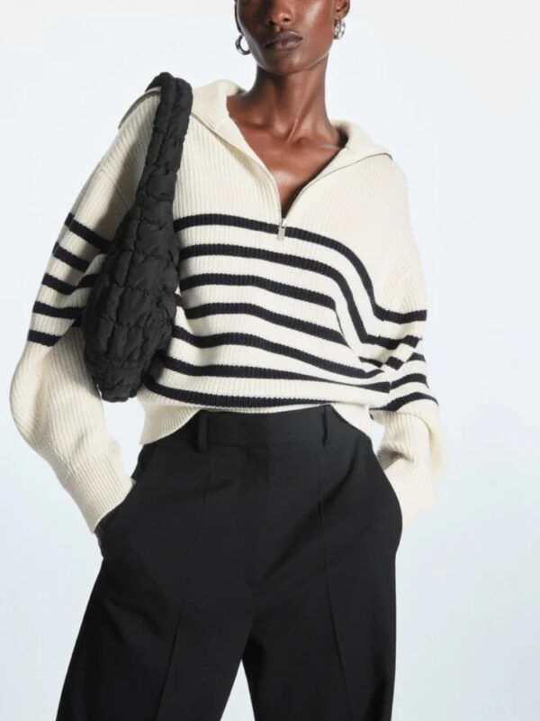 S1671bdb276074e4381d0177dd42071ad7.jpg Women's Turtleneck Loose Lapel Striped Knitwear Women Pulovers New Simplicity Half Zipper Casual Fashion Women Sweaters 2025