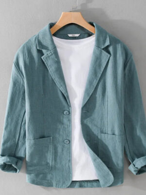 S16dd7b7ea5574b1b8c14289d797869d2i.jpg Y803 Spring Autumn Good Quality Linen Blazer For Men Business Casual Solid Color Simple Double Buttons Thin Male Suits Jackets
