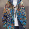 Unisex Retro Ethnic Pattern Print Plush Thick Long-Sleeved Sweater Cardigan Coat