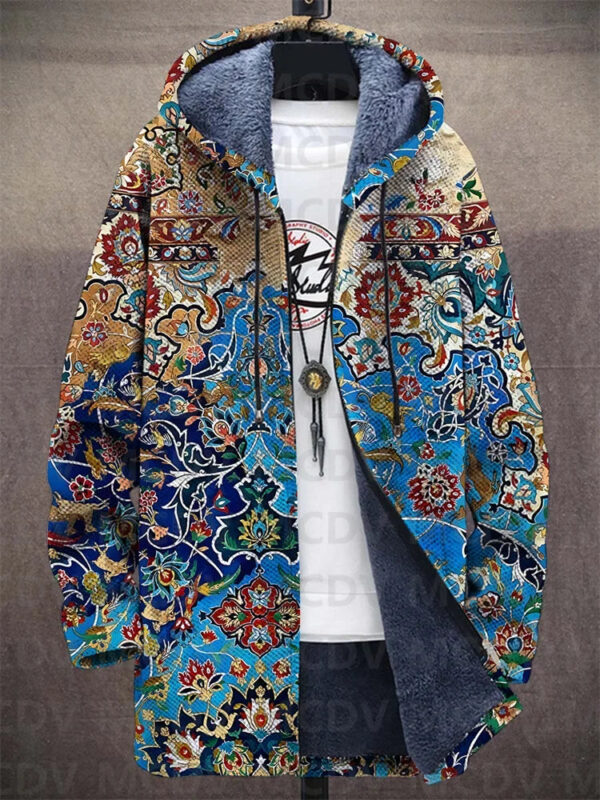 Unisex Retro Ethnic Pattern Print Plush Thick Long-Sleeved Sweater Cardigan Coat