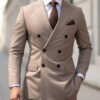 High Quality Brown Men's Suits Double Breasted Bespoke Double Breasted Peaked Lapel Formal Blazer Slim Fit 2 Piece Jacket Pants