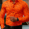 Men's shirt fashion geometric line print long sleeve shirt business office casual slim versatile daily outdoor commuting top