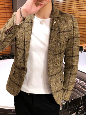Men Checked Suit Jacket 2023 Spring New Linen Slim Suit Jacket Fashion One-button Business Casual Jacket Large M-5XL Suit Jacket