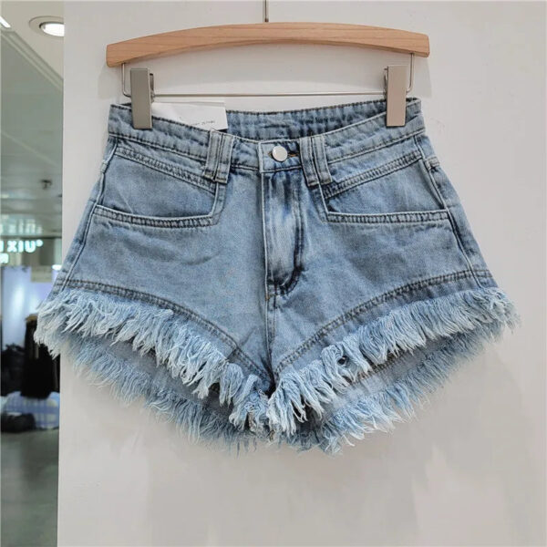 S18d584391fe54d4cbd2361dcbe6e1479z.jpg Orange Denim Shorts Women Green Hot Pants 2023 Summer Woman's Clothing All-Match Ins Fashion Wide-Leg Ripped Tassel Shorts