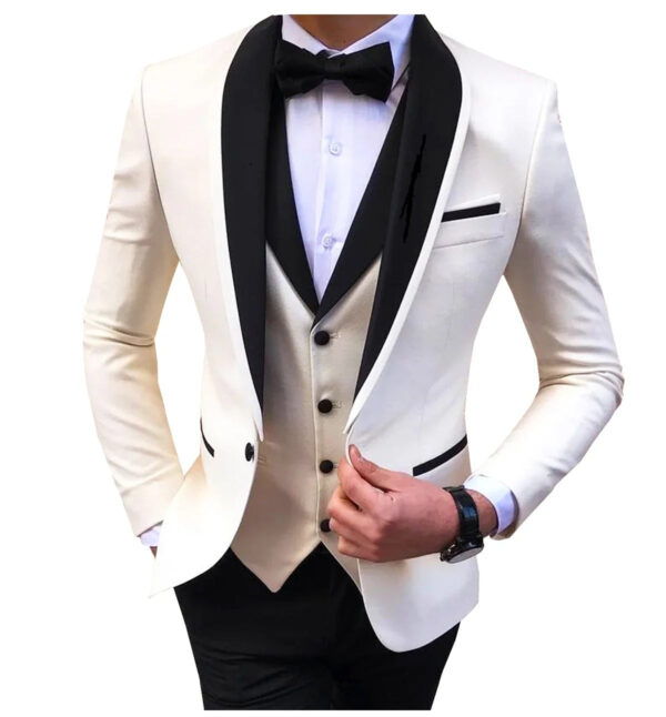 S18dae140d23147f986f4f081765981f6m.jpg White Slit Mens Suits 3 Piece Black Shawl Lapel Casual Groom Tuxedos for Wedding Groomsmen Suits Men 2025 (Blazer+Vest+Pant)