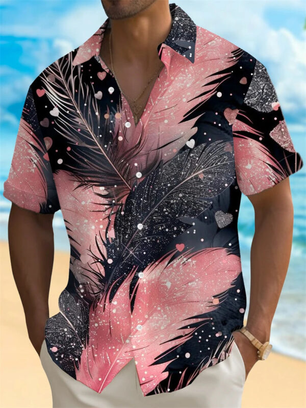 Summer Men's Shirt 3D Print Colorful Feather Short Sleeve Turndown Hawaiian Shirt Button Up Shirts No Pockets Shirts for Women