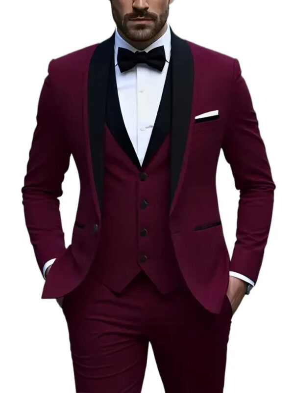 S18fc07ed65ec46bcb16d02d0eb14d2d6w.jpg White Slit Mens Suits 3 Piece Black Shawl Lapel Casual Groom Tuxedos for Wedding Groomsmen Suits Men 2025 (Blazer+Vest+Pant)