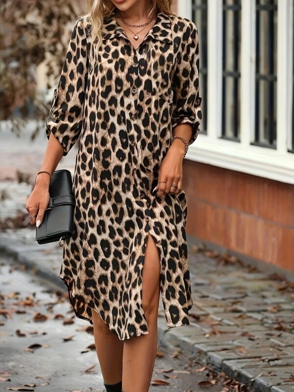 S1933b5002e2242f7b1ac9260893f6ac82.jpg BWQ New Elegant Women's Summer Leopard Shirt Dress Casual Loose Turn Down Collar Mid Calf Straight Long Dresses 2025