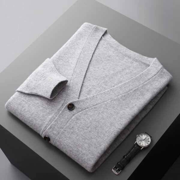 S193b0866b4a147529c0fcaa5a26b0b80I.jpg 100% merino wool Men's Cardigan Cashmere Sweater Autumn And Winter Knitted Jacket Solid Color Long-Sleeved High Quality Top