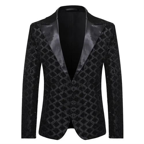 S1973efb63bbf42148b7c0660aac914bfU.jpg Fashion Men Luxurious Sequin Plaid Suit Jacket Gold / Silver Singer Host Stage Party Loose Dress Blazer Coats