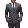 Men Double Breasted Suit Black Slim Fit High Quality Wedding Costume Party Prom Gold Button Male Suits