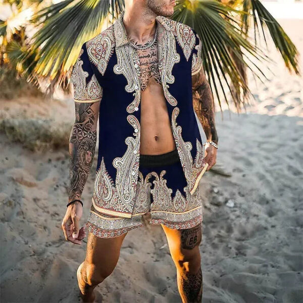 S19c6822426e64cf799216e4ce6a27d91d.jpg 2024 Summer Men's Fashion Leopard Print Short Sleeve Shirt And Shorts Set Beach Style T Shirt Breathable Shorts Two Piece Set
