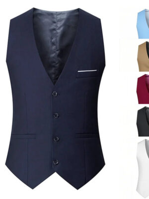 M-7XL Spring/summer Man Suit Vest Sleeveless Vest with Adjustable Waist Single Breasted Solid Color Business Suit Vest Wedding