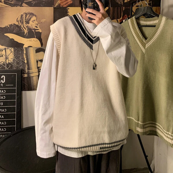 S1a740abffdce4141a927f679965db63fI.jpg Autumn Winter V-neck Knitted Sweater Vest Men Oversized Loose Sleeveless Pullover Tops 2025 Men's Korean Warm Sweaters Tank Tops