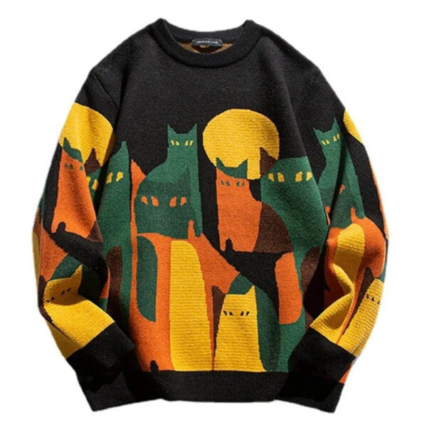 S1adae14078444f7c9c3576bcf1e66198L.jpg 2024 Autumn Knitted Sweater Men Women Winter Harajuku Cartoon Full Cat Print Pullover Vintage Causal Loose Sweaters Streetwear